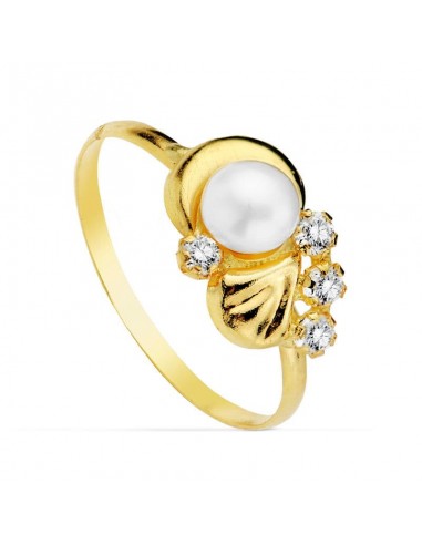 18K SORTIJA ORO AMARILLO MOTIVO CON PERLA 4MM Y CIRCONITAS. ANCHO: 7 5 MM