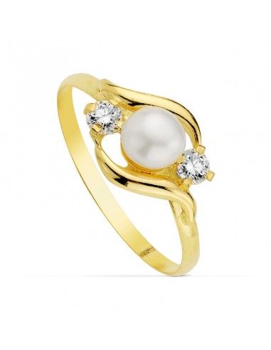 18K SORTIJA ORO AMARILLO MOTIVO CON PERLA 4 5MM Y CIRCONITAS. ANCHO: 8 MM