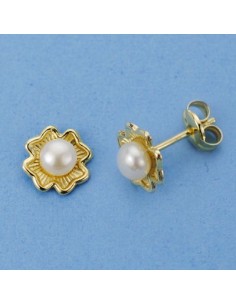 18K PENDIENTES TREBOL PERLA. 7 X 7 MM.
