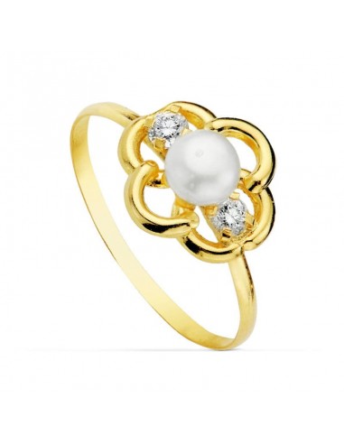 18K SORTIJA ORO AMARILLO MOTIVO CON PERLA 4MM Y CIRCONITAS. ANCHO: 9 5 MM
