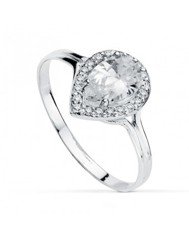 18K SORTIJA ORO BLANCO CIRCONITA LAGRIMA. MEDIDA 10X 8 MM