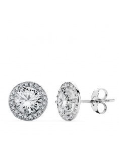 18K PENDIENTES ORO BLANCO REDONDOS CIRCONITA 9 MM CIERRE PRESION