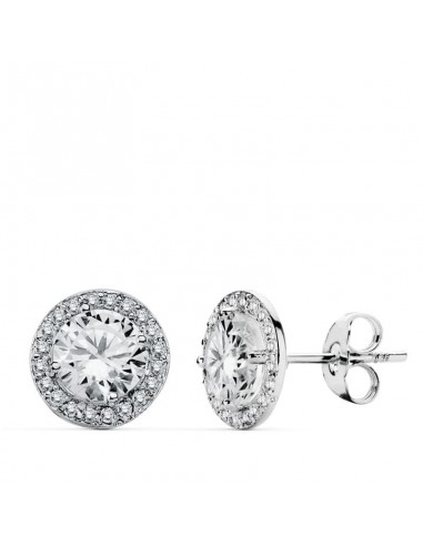 18K PENDIENTES ORO BLANCO REDONDOS CIRCONITA 9 MM CIERRE PRESION