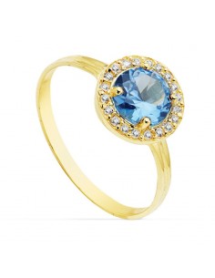 18K SORTIJA ORO AMARILLO MOTIVO REDONDO 9 MM PIEDRA AZUL 6 MM