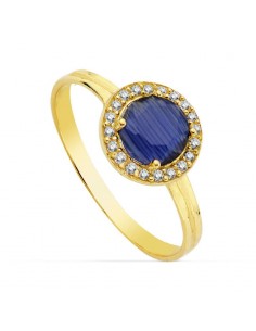 18K SORTIJA ORO AMARILLO MOTIVO REDONDO CIRCONITA AZUL 6 MM. ANCHO: 9 MM