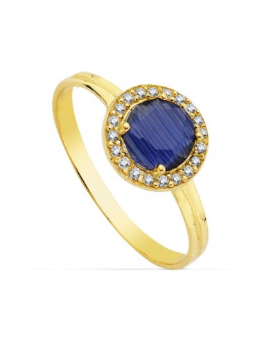 18K SORTIJA ORO AMARILLO MOTIVO REDONDO CIRCONITA AZUL 6 MM. ANCHO: 9 MM