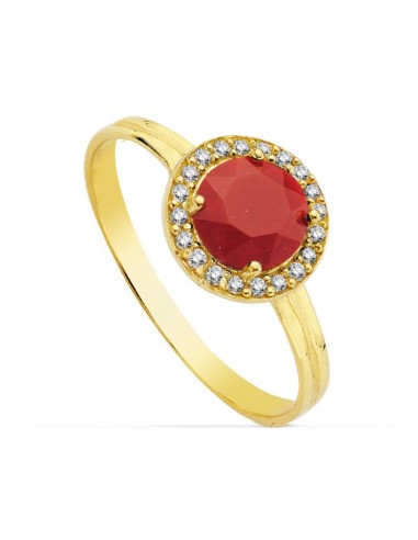 18K SORTIJA ORO AMARILLO MOTIVO REDONDO CIRCONITA ROJA 6 MM. ANCHO: 9 MM