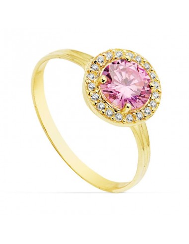18K SORTIJA ORO AMARILLO MOTIVO REDONDO CIRCONITA ROSA 6 MM. ANCHO: 9 MM