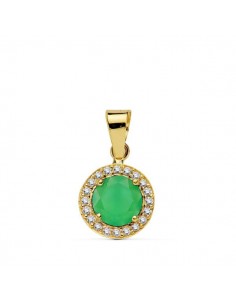 18K COLGANTE ORO AMARILLO PIEDRA VERDE 9 MM CIRCONITAS
