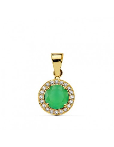 18K COLGANTE ORO AMARILLO PIEDRA VERDE 9 MM CIRCONITAS