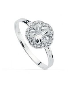 18K SORTIJA ORO BLANCO CON FLOR Y CIRCONITAS. ANCHO: 9 MM