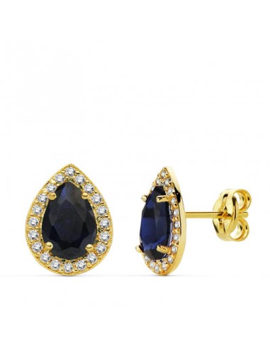 18K PENDIENTES ORO AMARILLO PIEDRA AZUL CIRCNONITAS 10X8 MM CIERRE PRESION