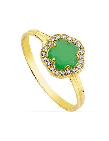 18K SORTIJA ORO AMARILLO CON CIRCONITA FLOR VERDE. ANCHO: 9 X 9 MM