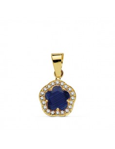 18K COLGANTE ORO AMARILLO FLOR PIEDRA AZUL 9 X9 MM