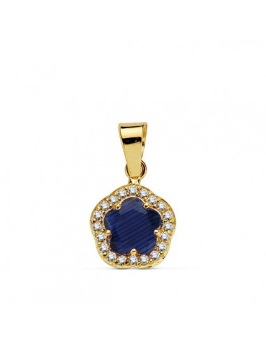 18K COLGANTE ORO AMARILLO FLOR PIEDRA AZUL 9 X9 MM