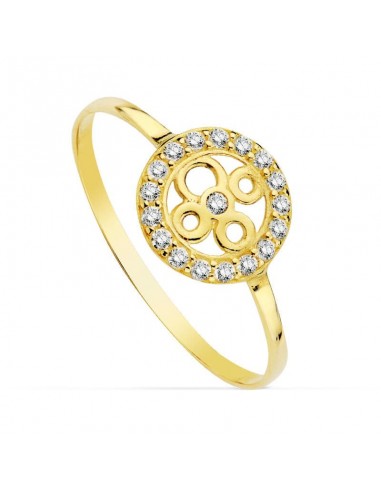18K SORTIJA ORO AMARILLO MOTIVO REDONDO CALADO CON CIRCONITAS. ANCHO: 9 MM