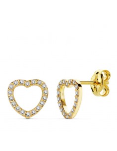 18K PENDIENTES ORO AMARILLO CORAZON CIRCONITA 8X8 CM CIERRE PRESION C. AMOR