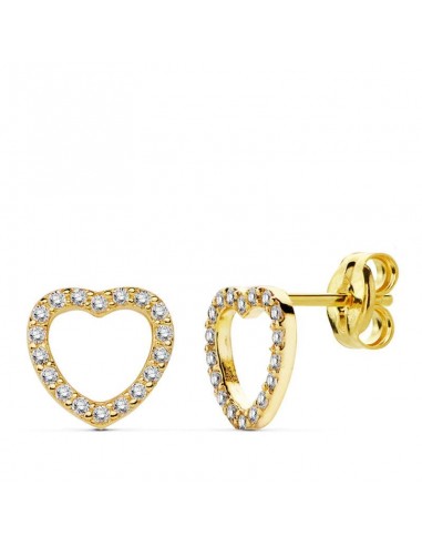 18K PENDIENTES ORO AMARILLO CORAZON CIRCONITA 8X8 CM CIERRE PRESION C. AMOR