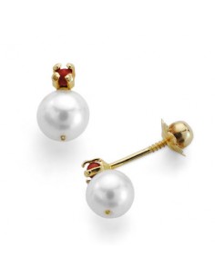 18K PENDIENTES PERLA Y CORAL. 8 X 5 MM.