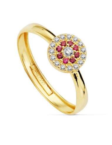 18K SORTIJA ORO AMARILLO CON CIRCONITAS BLANCAS Y ROJAS. ANCHO: 7 MM
