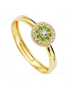 18K SORTIJA ORO AMARILLO CON CIRCONITAS BLANCAS Y VERDES. ANCHO: 7 MM