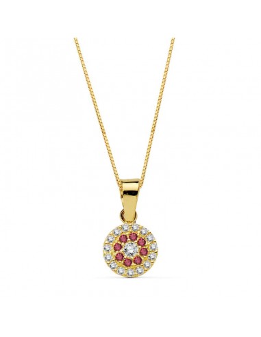 18K GARGANTILLA COLLAR ORO AMARILLO REDONDO PIEDRA ROJA 7 MM CADENA 45CM