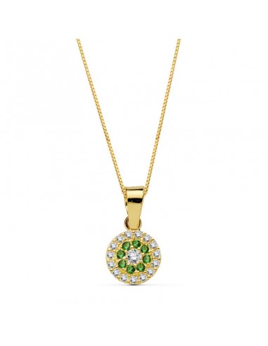 18K GARGANTILLA COLLAR ORO AMARILLO REDONDO PIEDRA VERDE 7 MM CADENA 45CM