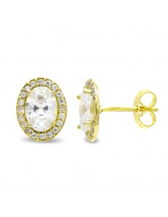 18K PENDIENTES ORO AMARILLO OVAL CIRCONITA 10X8 MM CIERRE PRESION