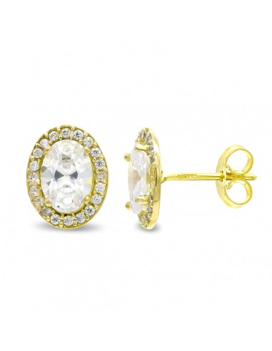 18K PENDIENTES ORO AMARILLO OVAL CIRCONITA 10X8 MM CIERRE PRESION