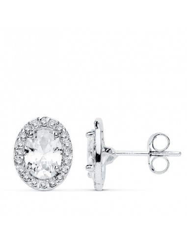 18K PENDIENTES ORO BLANCO OVAL CIRCONITA 10X8 MM CIERRE PRESION
