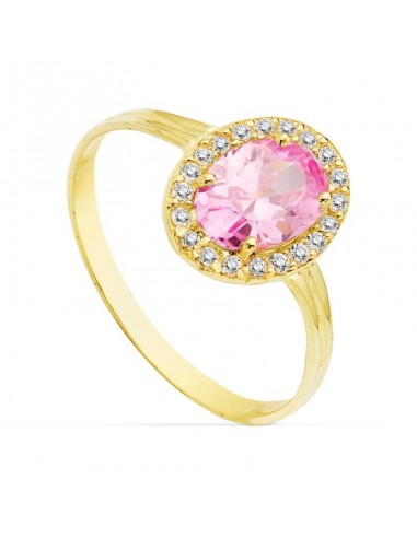 18K SORTIJA ORO AMARILLO CIRCONITA ROSA OVAL 7X5 MM. ANCHO: 10 MM