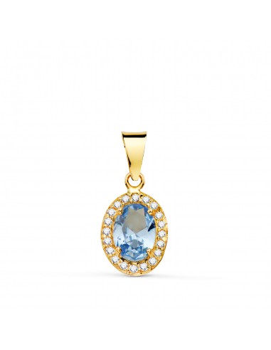 18K COLGANTE ORO AMARILLO OVAL AGUA MARINA CON CIRCONITAS. 12X8MM