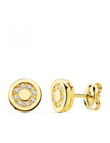 18K PENDIENTES ORO AMARILLO REDONDOS CIRCONITA 7 MM CIERRE PRESION