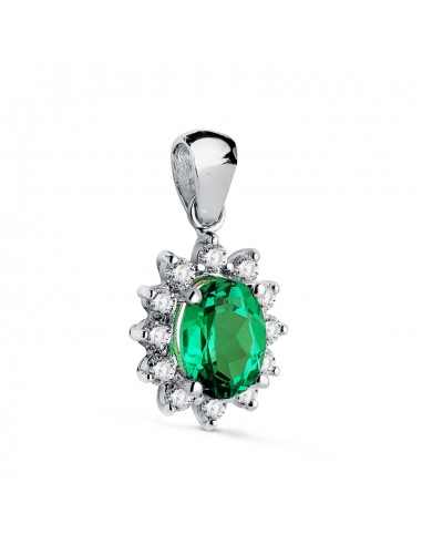 18K COLGANTE ORO BLANCO ESMERALDA RECRIZTALIZADA 8X6 MM 1 10 QT. 14 DIAMANTES LABORATORIO 0 42 QTS VS2-G. 12 5 X 11 MM