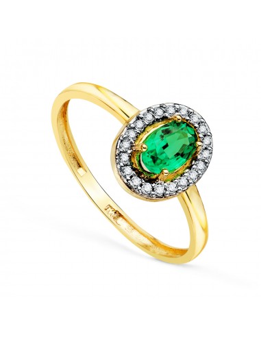 18K SORTIJA ORO AMARILLO FORMA OVAL ESMERALDA 6X4 MM 0.49 QTS.  ANCHO TOTAL 8X6 MM