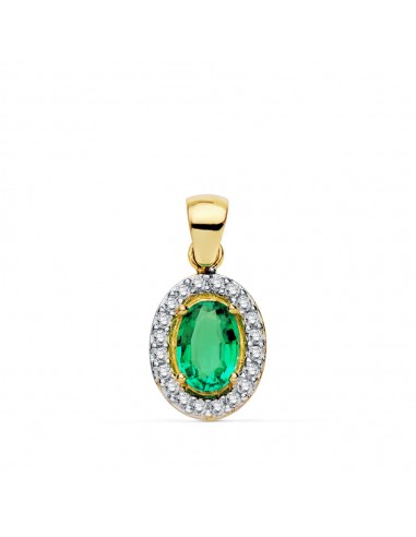 18K COLGANTE ORO BICOLOR PIEDRA ESMERALDA Y CIRCONITA 10X8 MM