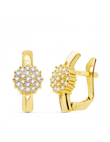 18K PENDIENTES ORO AMARILLO CUAJO CIRCONITA 6X6 MM CIERRE CATALAN