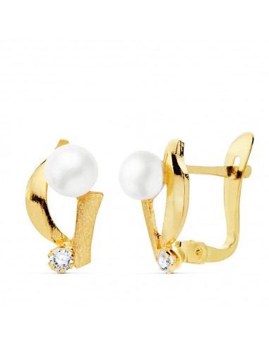 18K PENDIENTES ORO AMARILLO OCIRCONITA 11X7 MM PERLAS 4 MM CIERRE CATALAN