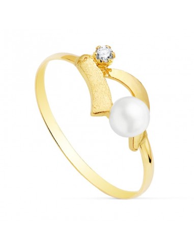 18K SORTIJA ORO AMARILLO HOJAS CON CIRCONITA Y PERLA DE 4 MM
