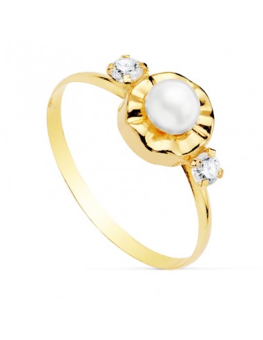 18K SORTIJA ORO AMARILLO CON CIRCONITAS Y PERLA DE 4 MM. ANCHO: 7 MM