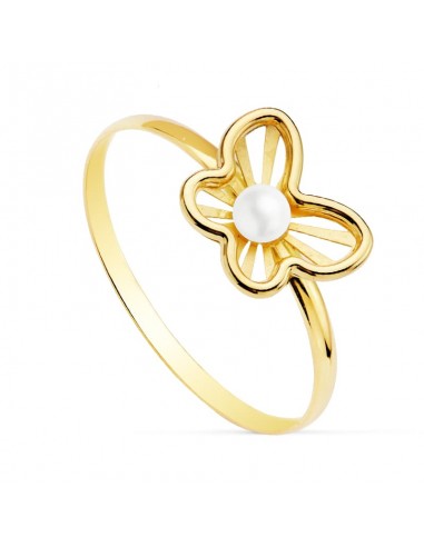 18K SORTIJA ORO AMARILLO MARIPOSA CALADA CON PERLA 2 5 MM. MEDIDA: 9 X 7 5 MM