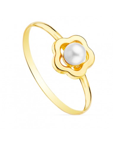 18K SORTIJA ORO AMARILLO COMUNION FLOR 8X8 MM PERLA 4 MM ANCHO CUERPO 1 MM