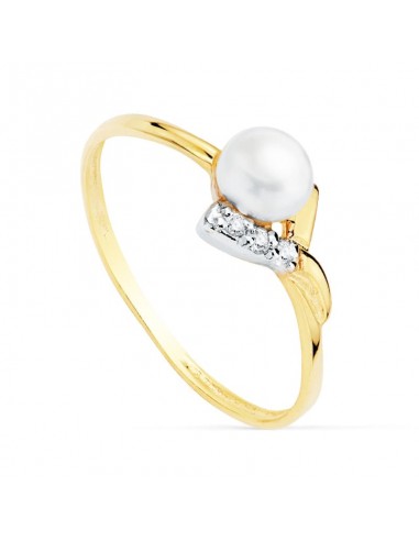18K SORTIJA ORO BICOLOR CON PERLA 4 5 MM Y CIRCONITAS. ANCHO: 7 MM
