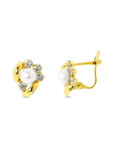 18K PENDIENTES ORO AMARILLO PERLA 5 MM Y CIRCONITA CIERRE CATALAN