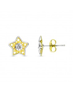 18K PENDIENTES ORO BICOLOR COMUNION ESTRELLA CIERRE PRESION