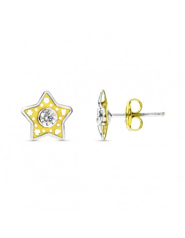 18K PENDIENTES ORO BICOLOR COMUNION ESTRELLA CIERRE PRESION