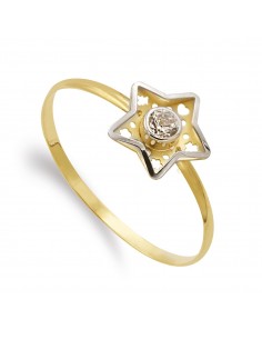 18K SORTIJA ORO BICOLOR ESTRELLA Y CIRCONITA 8 MM CUERPO 1 MM