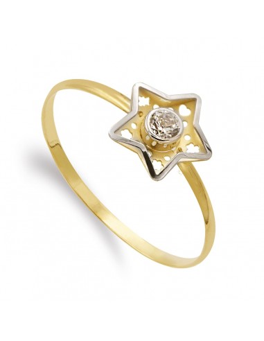 18K SORTIJA ORO BICOLOR ESTRELLA Y CIRCONITA 8 MM CUERPO 1 MM