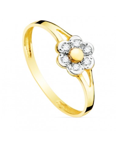 18K SORTIJA ORO BICOLOR FLOR CON CIRCONITA 13X7 MM ANCHO CUERPO 1.5 MM