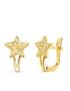 18K PENDIENTES ORO AMARILLO ESTRELLAS CON CIRCONITA 12X8 MM CIERRE CATALAN